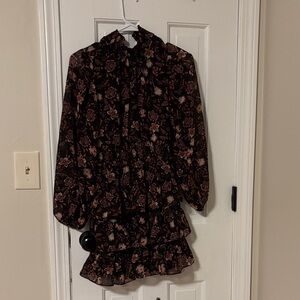 Express Floral Mini Dress - Black and Pink